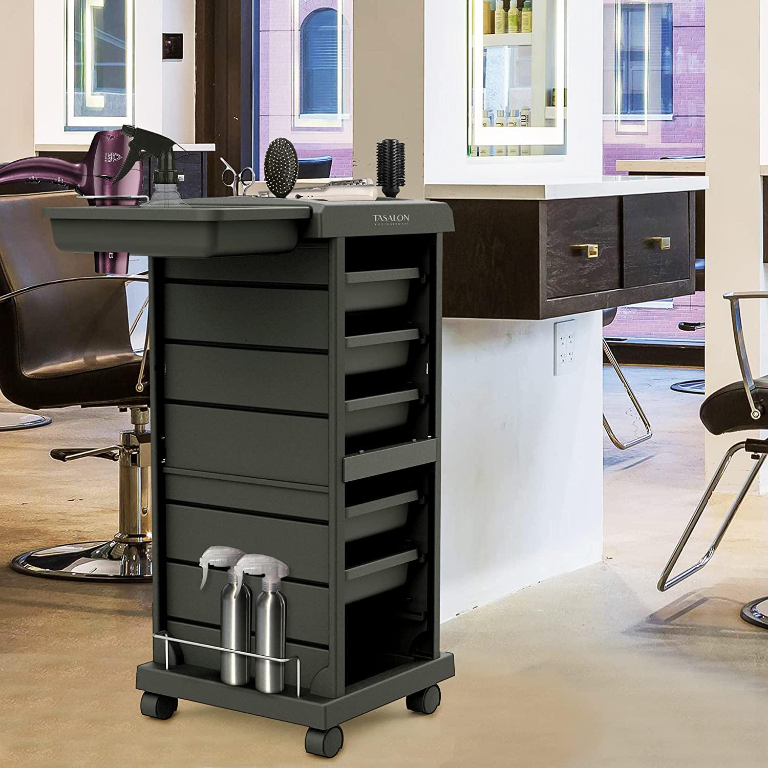 TASALON Salon Trolley Cart for Salon Station - Space Saving Salon Rolling Cart for Extra Storage - Hair Salon Beauty Storage Cart - 6-Tray Salon Cart - Multipurpose Tool Cart - Tattoo Tray - Hair Cart - Image 7